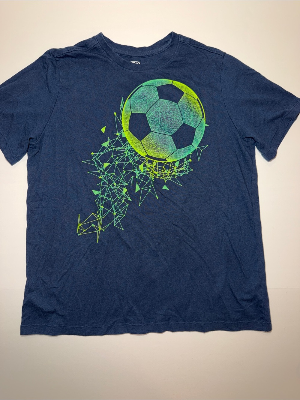 Boys’ Athletic Works Navy Blue Tee with Neon Green Soccer Graphic - XL Husky